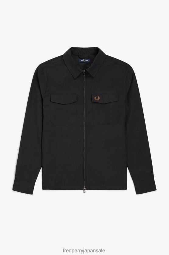 テクスチャードジップスルー オーバーシャ​​ツ 男性 Fred Perry 黒 F0R402228 衣類