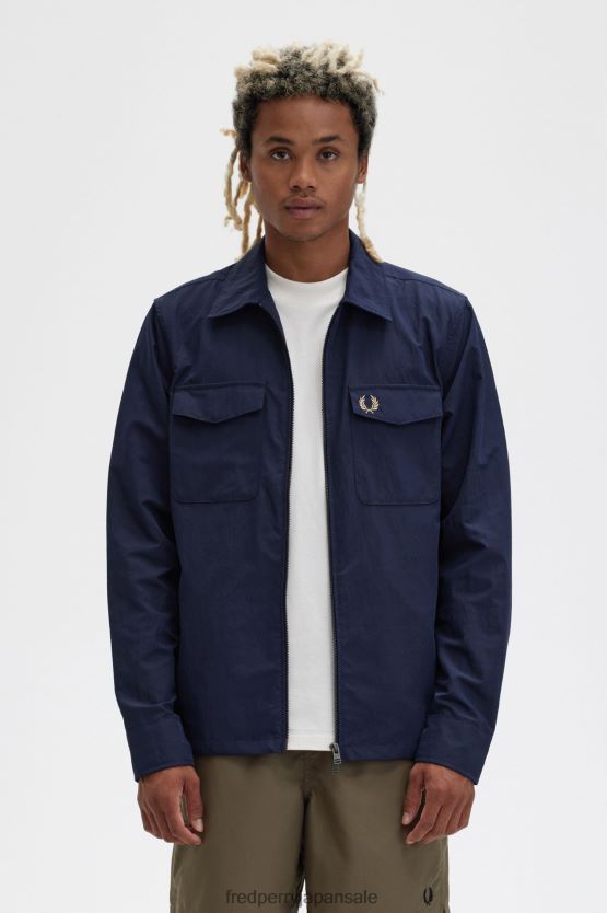テクスチャードジップスルー オーバーシャ​​ツ 男性 Fred Perry 海軍 F0R402229 衣類
