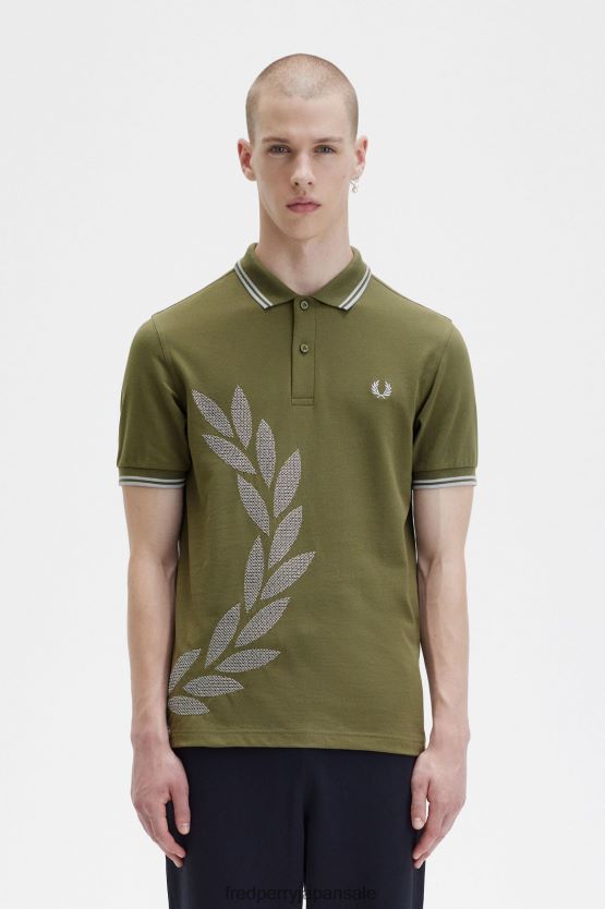 クロスステッチ月桂冠シャツ 男性 Fred Perry ユニフォームグリーン F0R402273 衣類