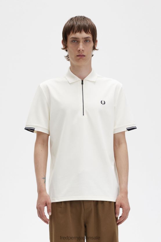 ハーフジップポロシャツ 男性 Fred Perry 生成り F0R402278 衣類