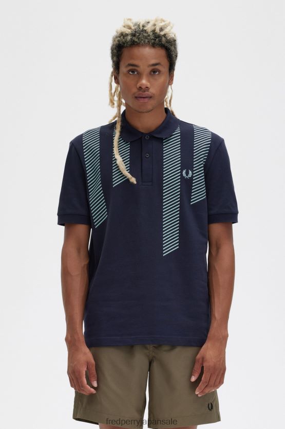 グリッチストライプ ポロシャツ 男性 Fred Perry 海軍 F0R402280 衣類