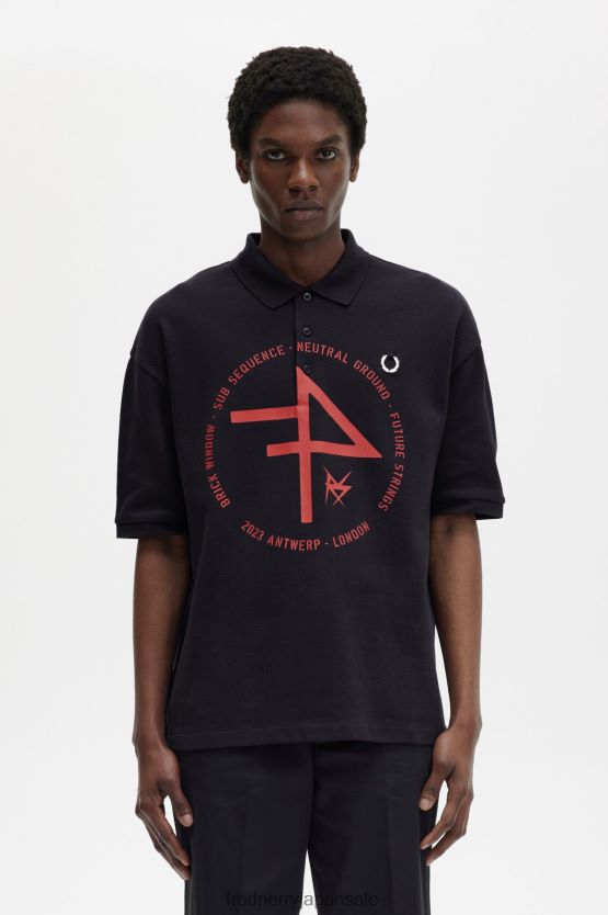 オーバーサイズ プリント ポロシャツ 男性 Fred Perry ネイビーブルー F0R402361 衣類