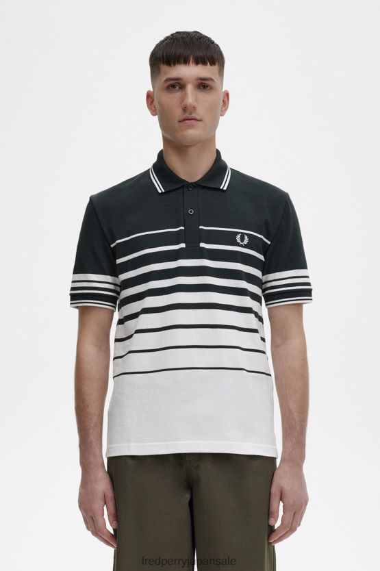ストライプディテール ポロシャツ 男性 Fred Perry 夜の緑 F0R402372 衣類
