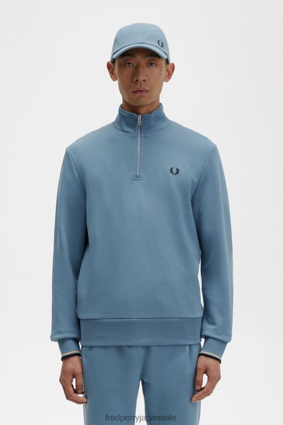 ハーフジップスウェットシャツ 男性 Fred Perry アッシュブルー F0R40238 衣類
