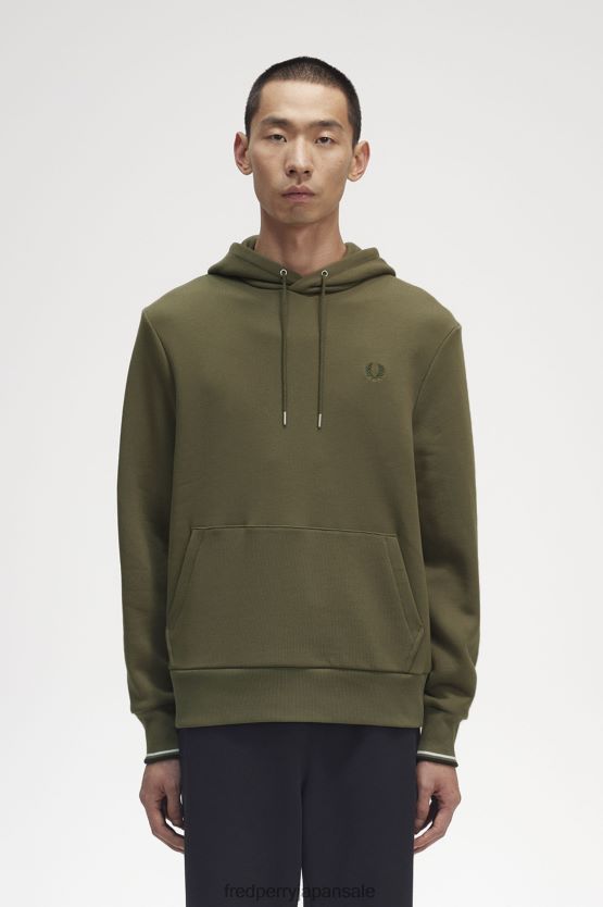 チップ付きフード付きスウェットシャツ 男性 Fred Perry ユニフォームグリーン F0R402394 衣類