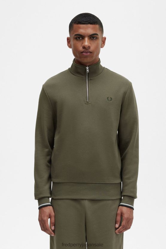 ハーフジップスウェットシャツ 男性 Fred Perry ユニフォームグリーン F0R402402 衣類