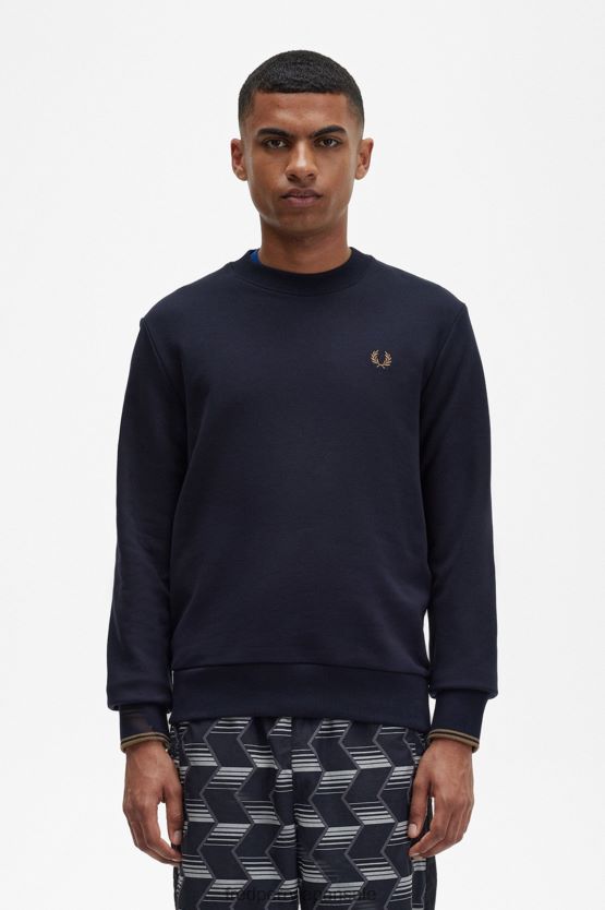 クルーネックスウェットシャツ 男性 Fred Perry 海軍 F0R402405 衣類