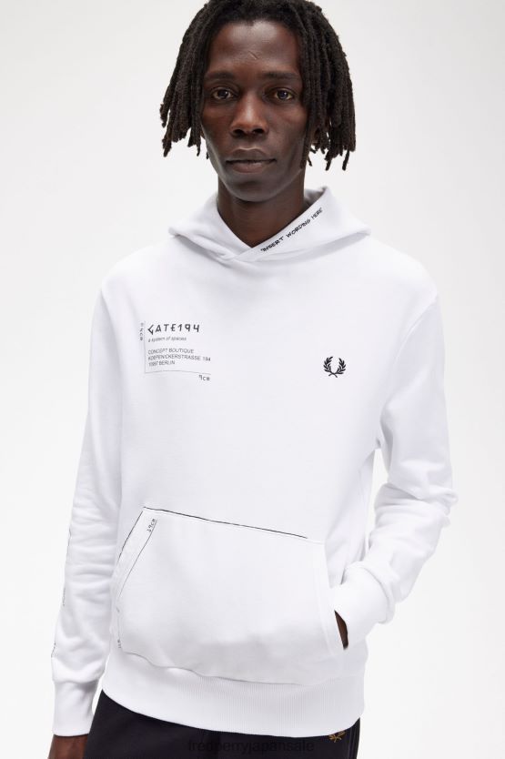 プリントフード付きスウェットシャツ 男性 Fred Perry 白 F0R402407 衣類