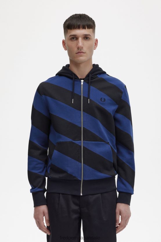 ストライプ ジップスルー フード付きスウェットシャツ 男性 Fred Perry 黒 F0R402410 衣類