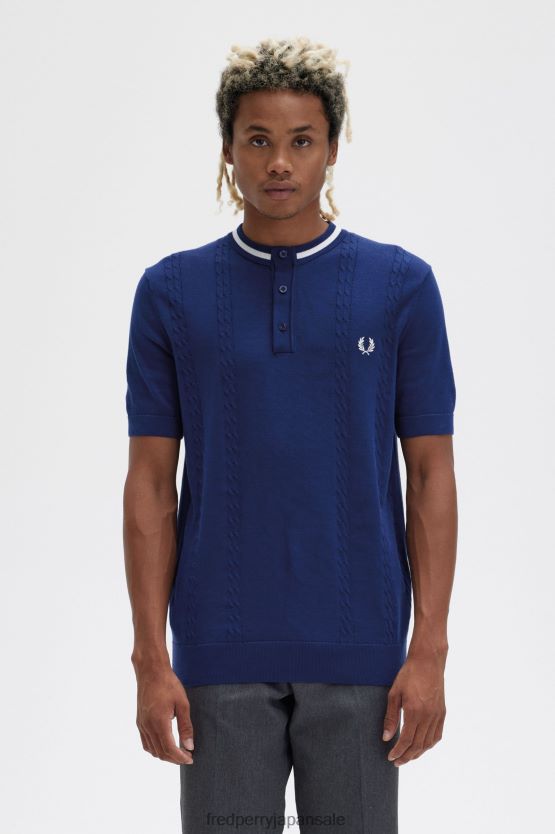 ケーブルニットヘンリーシャツ 男性 Fred Perry フランス海軍 F0R402433 衣類