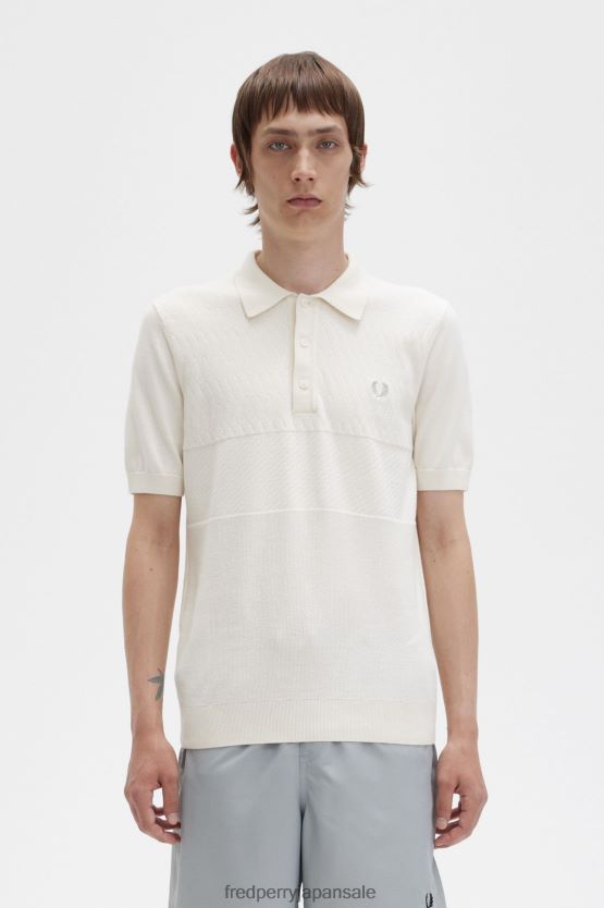 同系色パネル ニット シャツ 男性 Fred Perry 生成り F0R402436 衣類