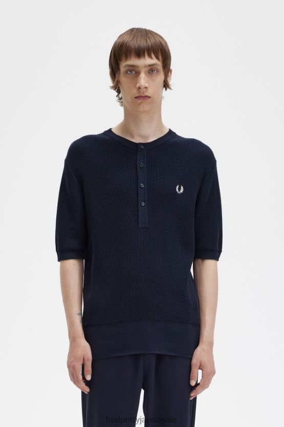 リブニット ヘンリートップ 男性 Fred Perry 海軍 F0R402438 衣類