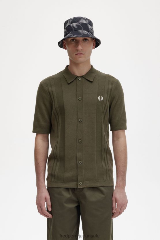 ボタンスルーニットシャツ 男性 Fred Perry ユニフォームグリーン F0R402443 衣類