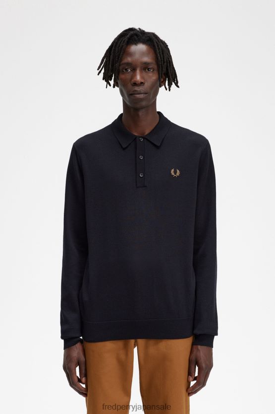 クラシックな長袖ニットシャツ 男性 Fred Perry 黒 F0R402444 衣類