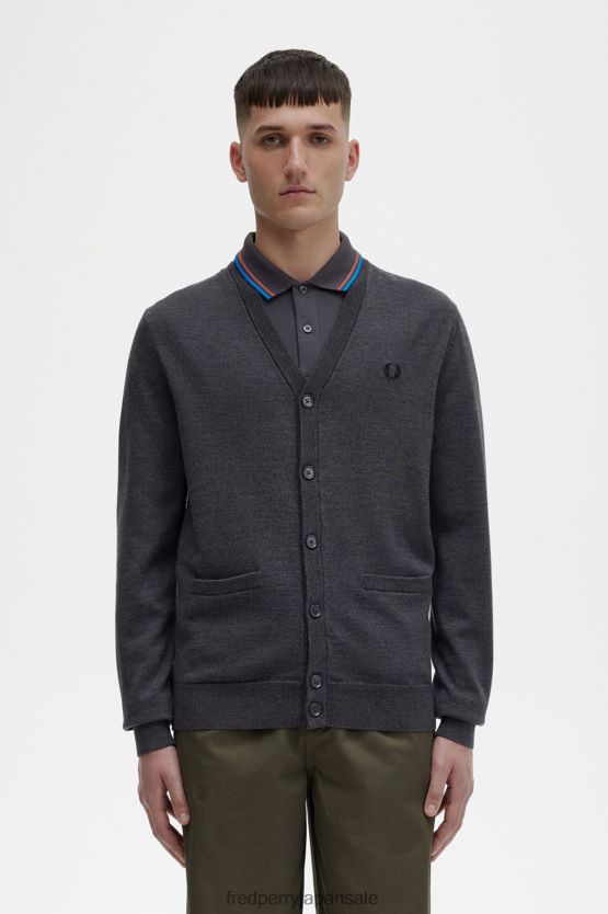 クラシックカーディガン 男性 Fred Perry ダークグレーメランジ F0R402448 衣類