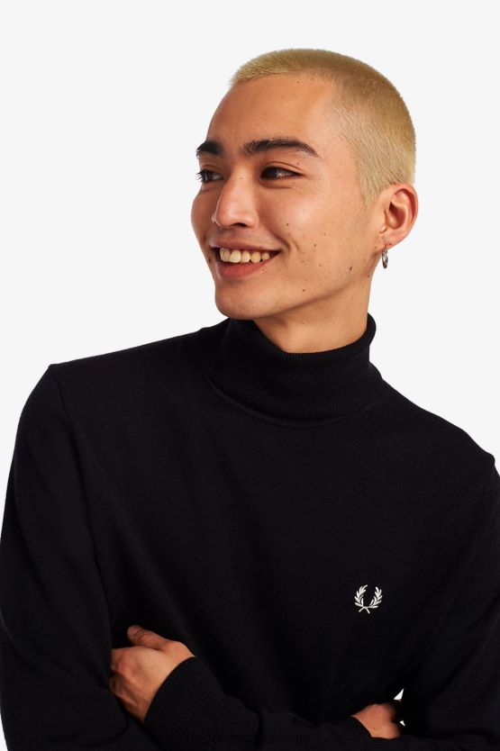 ロールネックセーター 男性 Fred Perry 黒 F0R402450 衣類
