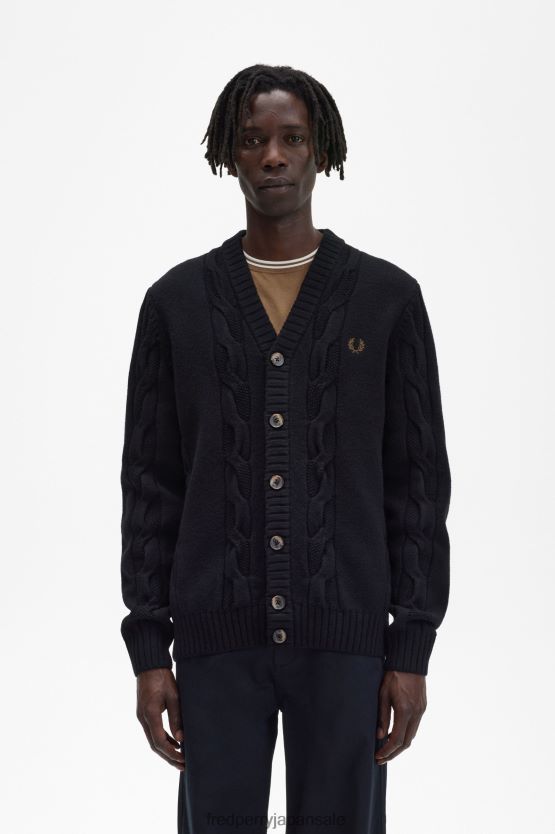 テクスチャードケーブルニットカーディガン 男性 Fred Perry ユニフォームグリーン F0R402456 衣類