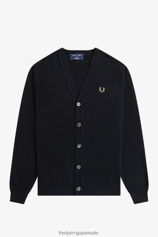 ラムウールカーディガン 男性 Fred Perry ブラック/シャンパン F0R402457 衣類