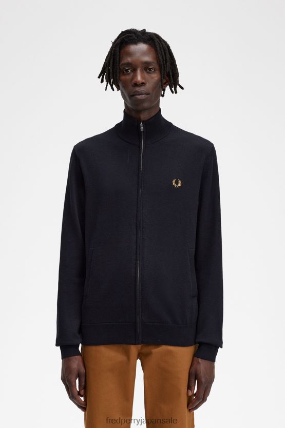 クラシックなジップスルーカーディガン 男性 Fred Perry 黒 F0R402459 衣類