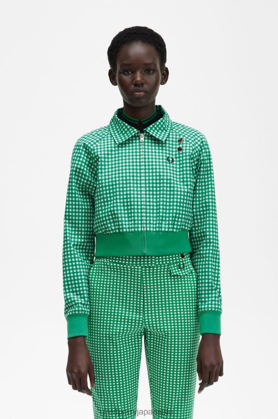 刺繍入りギンガムチェックジャケット 女性 Fred Perry 緑 F0R402598 衣類