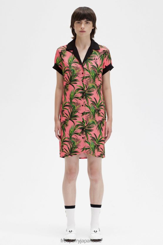 ヤシのプリントのシャツドレス 女性 Fred Perry サンゴの熱 F0R402604 衣類