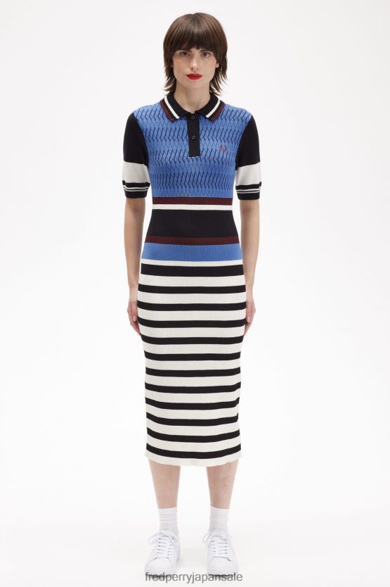 ジャカードニットストライプドレス 女性 Fred Perry トワイライトブルー F0R402607 衣類