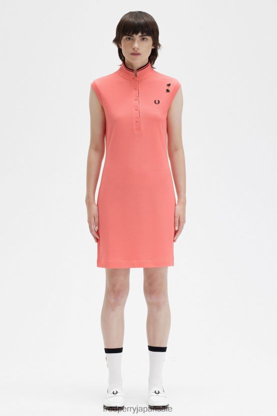 プリントトリムピケドレス 女性 Fred Perry サンゴの熱 F0R402608 衣類