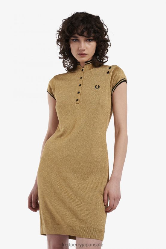 メタリックニットドレス 女性 Fred Perry 金 F0R402618 衣類