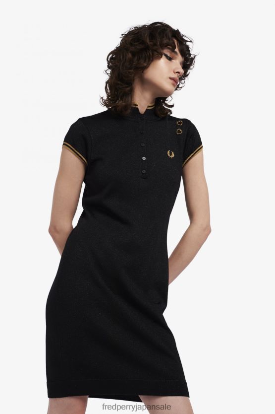 メタリックニットドレス 女性 Fred Perry 黒 F0R402619 衣類