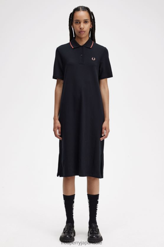 スプリットディテール ピケドレス 女性 Fred Perry 黒 F0R402622 衣類
