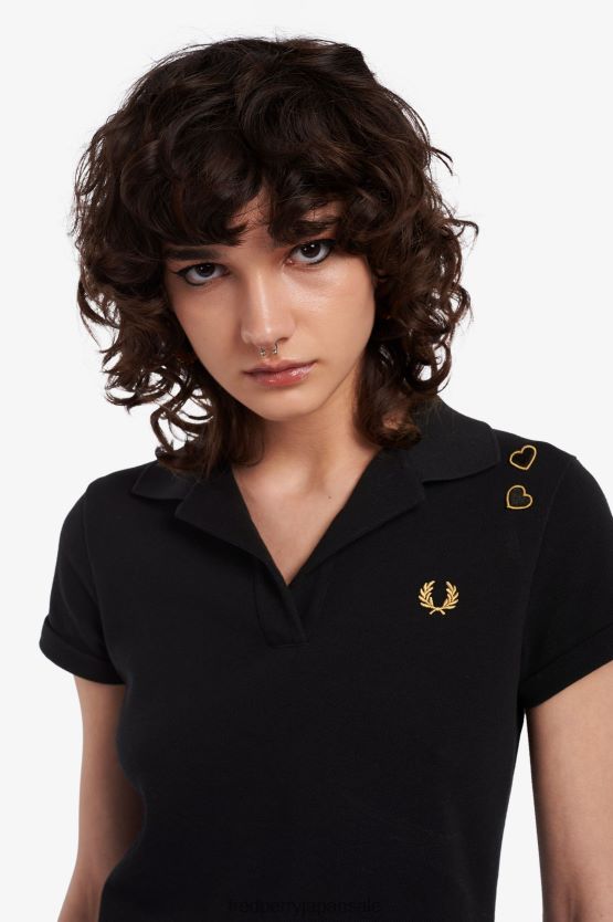 オープンカラーピケシャツ 女性 Fred Perry 黒 F0R402644 衣類