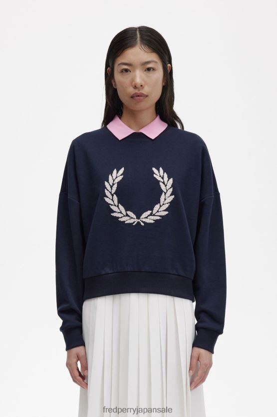 大胆な月桂樹のリース スウェットシャツ 女性 Fred Perry 海軍 F0R402648 衣類