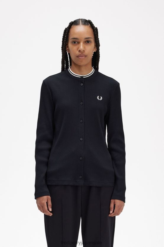 リブボタンスルートップ 女性 Fred Perry 黒 F0R402656 衣類