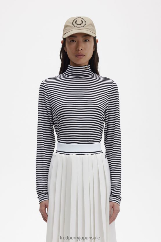 ストライプ ロールネック トップ 女性 Fred Perry 白雪姫 F0R402659 衣類