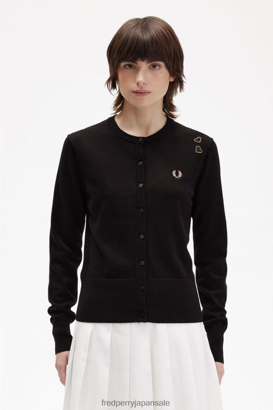 ボタンスルーカーディガン 女性 Fred Perry 黒 F0R402666 衣類