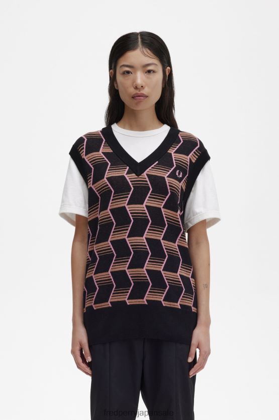 ジャカードニットタンク 女性 Fred Perry 黒 F0R402675 衣類