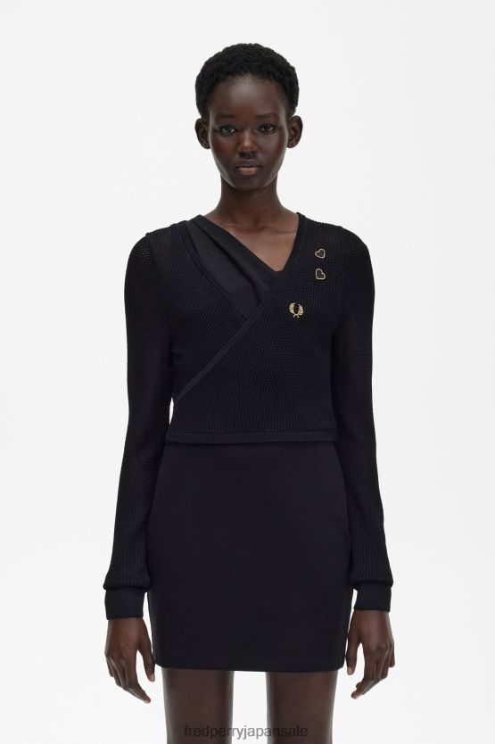 オープンニットラップカーディガン 女性 Fred Perry 黒 F0R402679 衣類