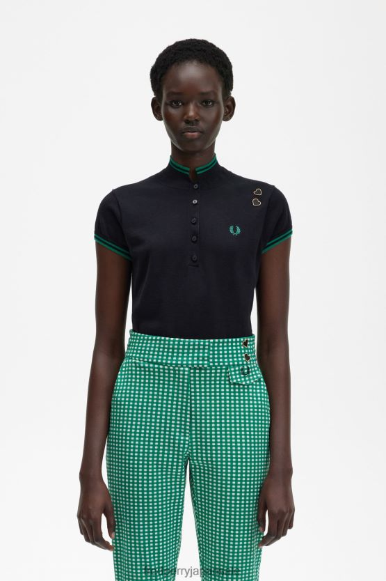 ニットシャツ 女性 Fred Perry 黒 F0R402686 衣類
