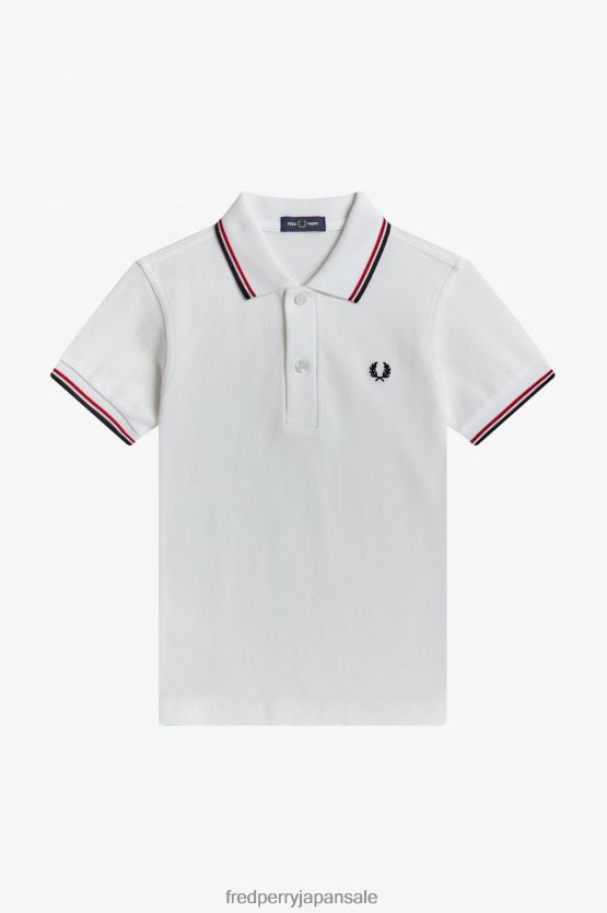 K ツインチップシャツ 子供たち Fred Perry ホワイト/ブライトレッド/ネイビー F0R402706 衣類