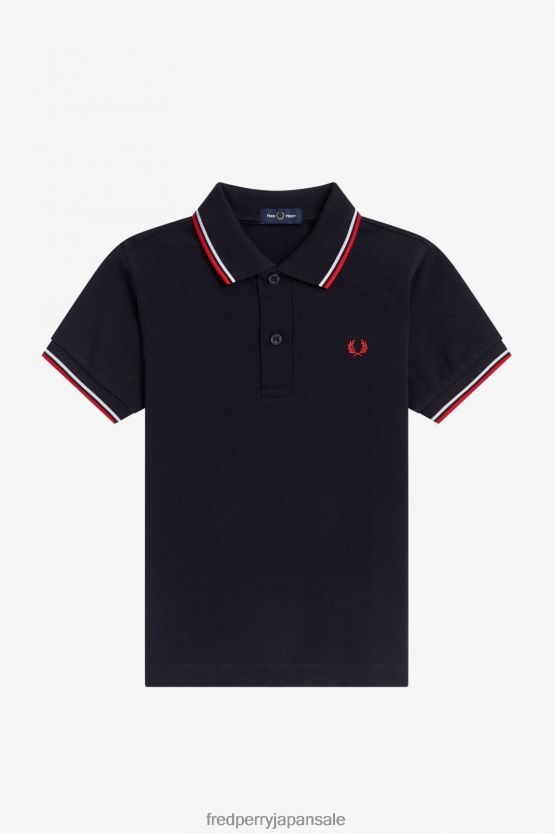 K ツインチップシャツ 子供たち Fred Perry ネイビー/ホワイト/ブライトレッド F0R402707 衣類