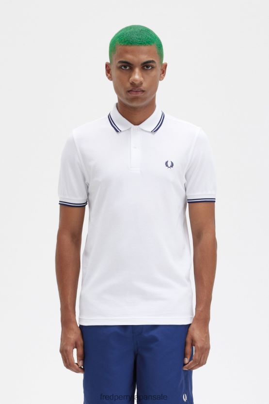 M3600 2 シャツ 男性 Fred Perry ホワイト/フレンチネイビー F0R402291 衣類