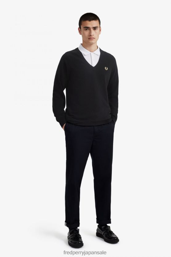 ラムウール Vネックセーター 男性 Fred Perry 黒 F0R402463 衣類