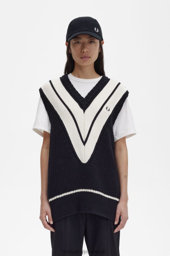 チップ付きVネックタンク 女性 Fred Perry 黒 F0R402673 衣類