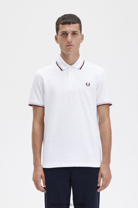 m12 男性 Fred Perry ホワイト/アイス/マルーン F0R402304 衣類