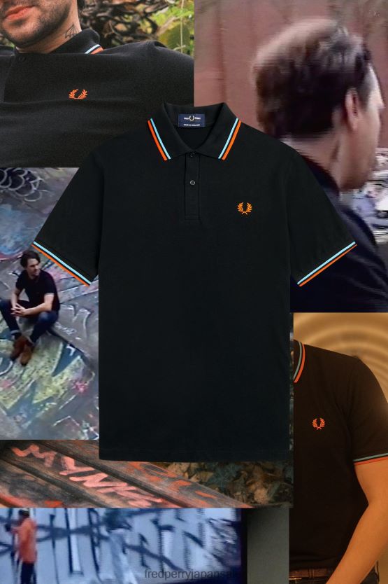 m12 男性 Fred Perry ブラック/ハンバーグスカイブルー/オレンジスプレーペイント F0R402365 衣類