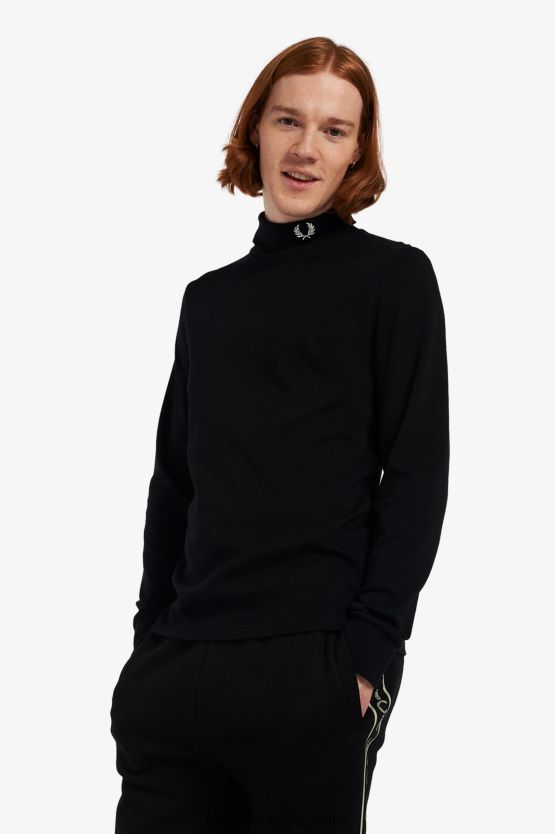 ロールネックトップ 男性 Fred Perry 黒 F0R402562 衣類