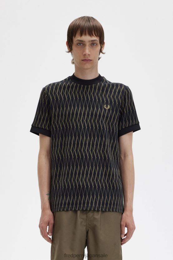 アーガイルジャカード Tシャツ 男性 Fred Perry 黒 F0R402482 衣類