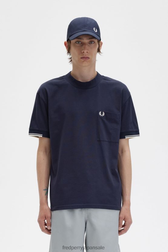 チップドスリーブ Tシャツ 男性 Fred Perry 海軍 F0R402483 衣類