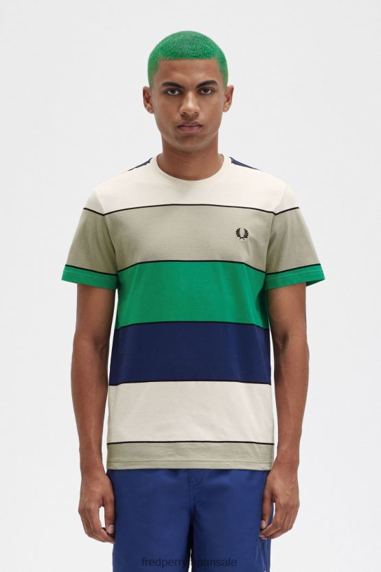 大胆なストライプTシャツ 男性 Fred Perry 海草 F0R402491 衣類