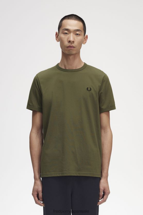 リンガーTシャツ 男性 Fred Perry ユニフォームグリーン F0R402532 衣類